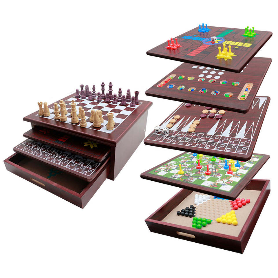 New Design Multi Function Wooden 15 in 1 10 in 1 Games Set Chess Backgammon Ludo Checker Snakes Ladder Mancala Board Game